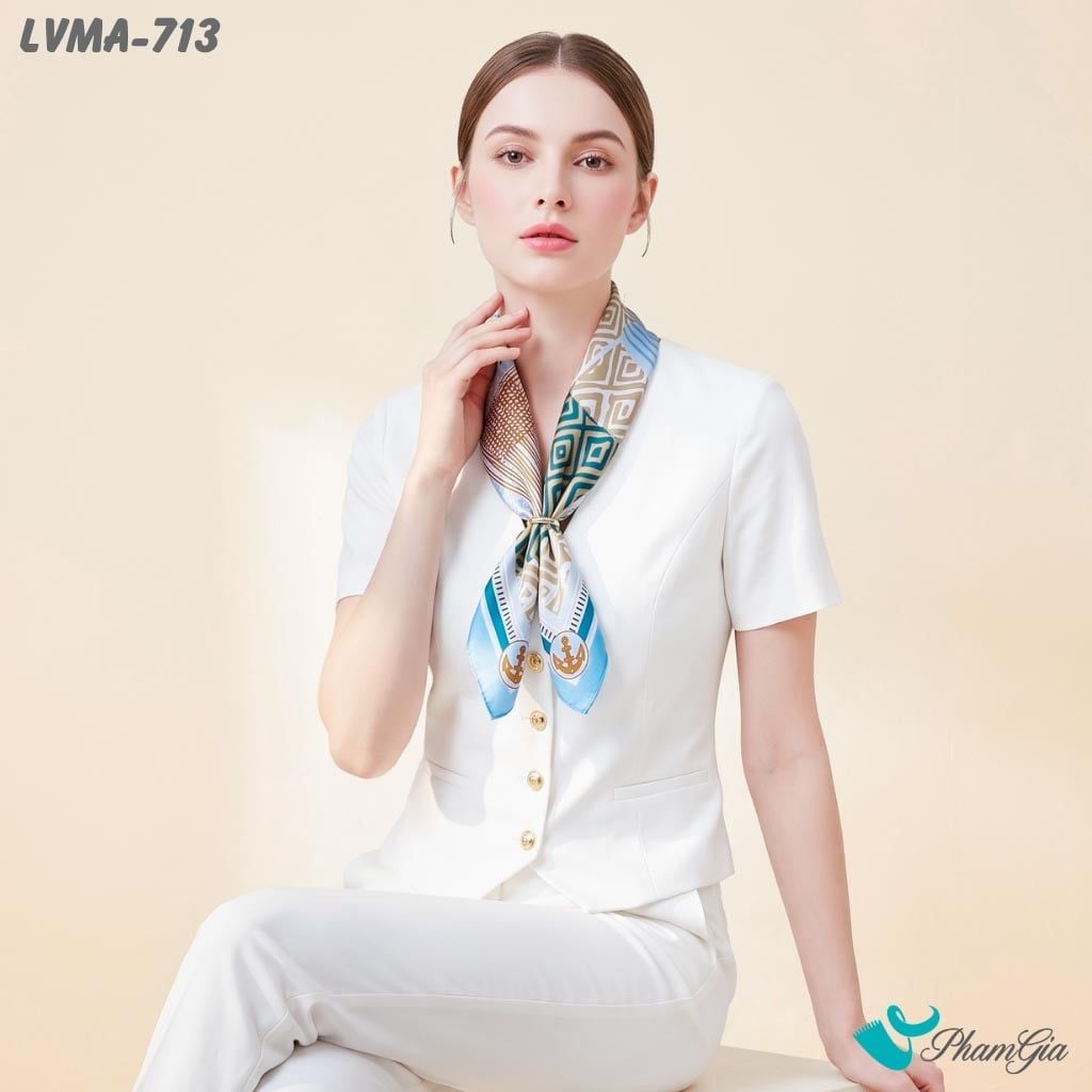 Khăn Lụa Vuông Mia 70*70Cm Họa Tiết Nautical Geometric Màu Xanh Baby (LVMA713)
