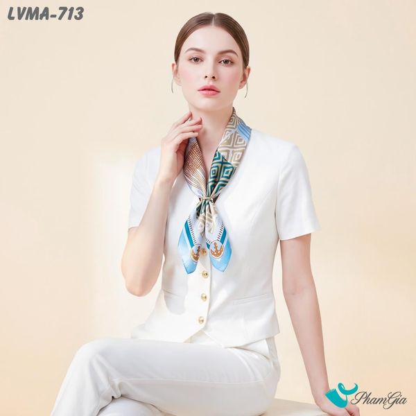 Khăn Lụa Vuông Mia 70*70Cm Họa Tiết Nautical Geometric Màu Xanh Baby (LVMA713)