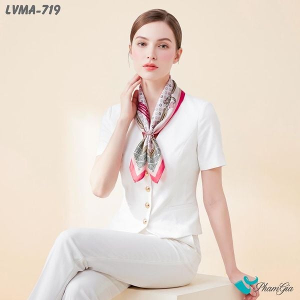 Khăn Lụa Vuông Mia 70*70Cm Họa Tiết Monogram Phối Dây Màu Hồng San Hô (LVMA719)