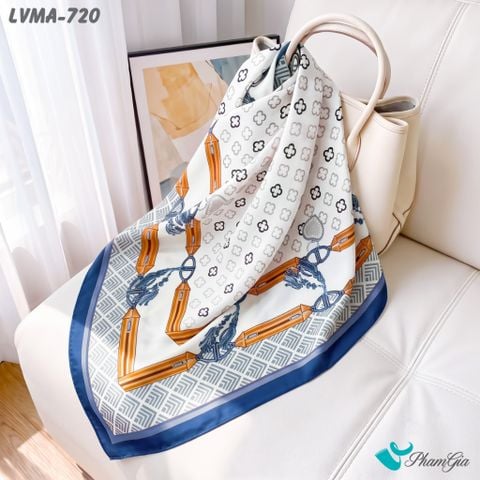 Khăn Lụa Vuông Mia 70*70Cm Họa Tiết Monogram Phối Dây Màu Xanh Royal (LVMA720)