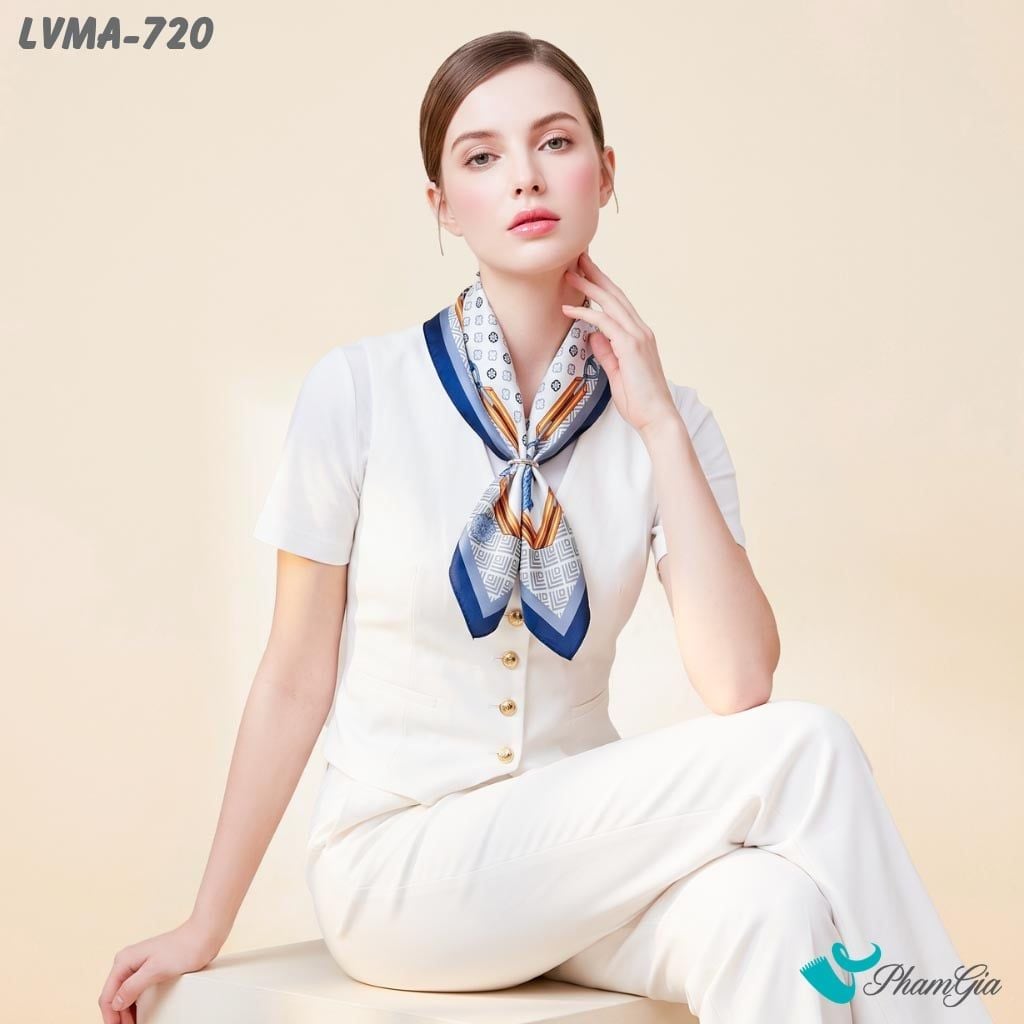 Khăn Lụa Vuông Mia 70*70Cm Họa Tiết Monogram Phối Dây Màu Xanh Royal (LVMA720)
