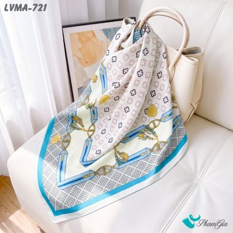 Khăn Lụa Vuông Mia 70*70Cm Họa Tiết Monogram Phối Dây Màu Xanh Tiffany (LVMA721)