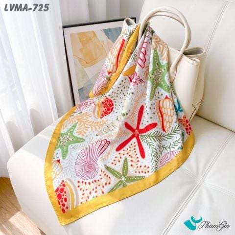 Khăn Lụa Vuông Mia 70*70Cm Họa Tiết Sinh Vật Biển Màu Vàng Sáng (LVMA725)