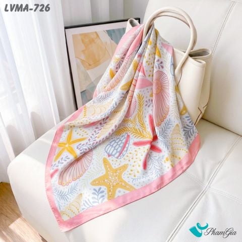Khăn Lụa Vuông Mia 70*70Cm Họa Tiết Sinh Vật Biển Màu Hồng Baby (LVMA726)