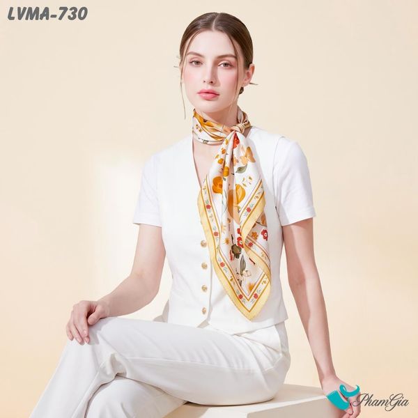 Khăn Lụa Vuông Mia 70*70Cm Họa Tiết Hoa Đồng Nội Phối Viền Vàng Pastel (LVMA730)
