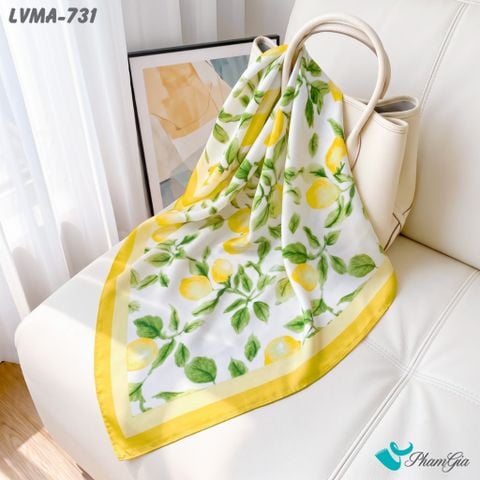 Khăn Lụa Vuông Mia 70*70Cm Họa Tiết Lemon Màu Trắng Vàng (LVMA731)