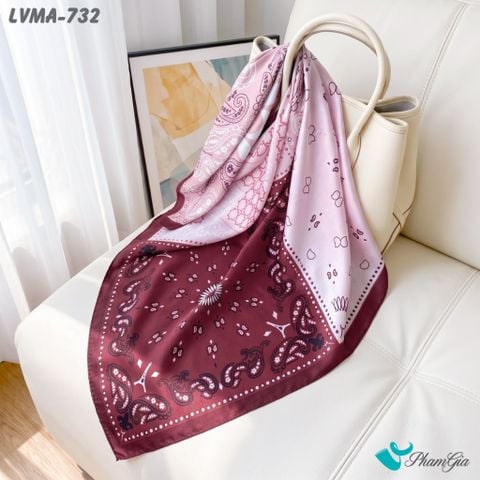 Khăn Lụa Vuông Mia 70*70Cm Họa Tiết Tân Cổ Điển Màu Đỏ Thẫm Phối Hồng (LVMA732)