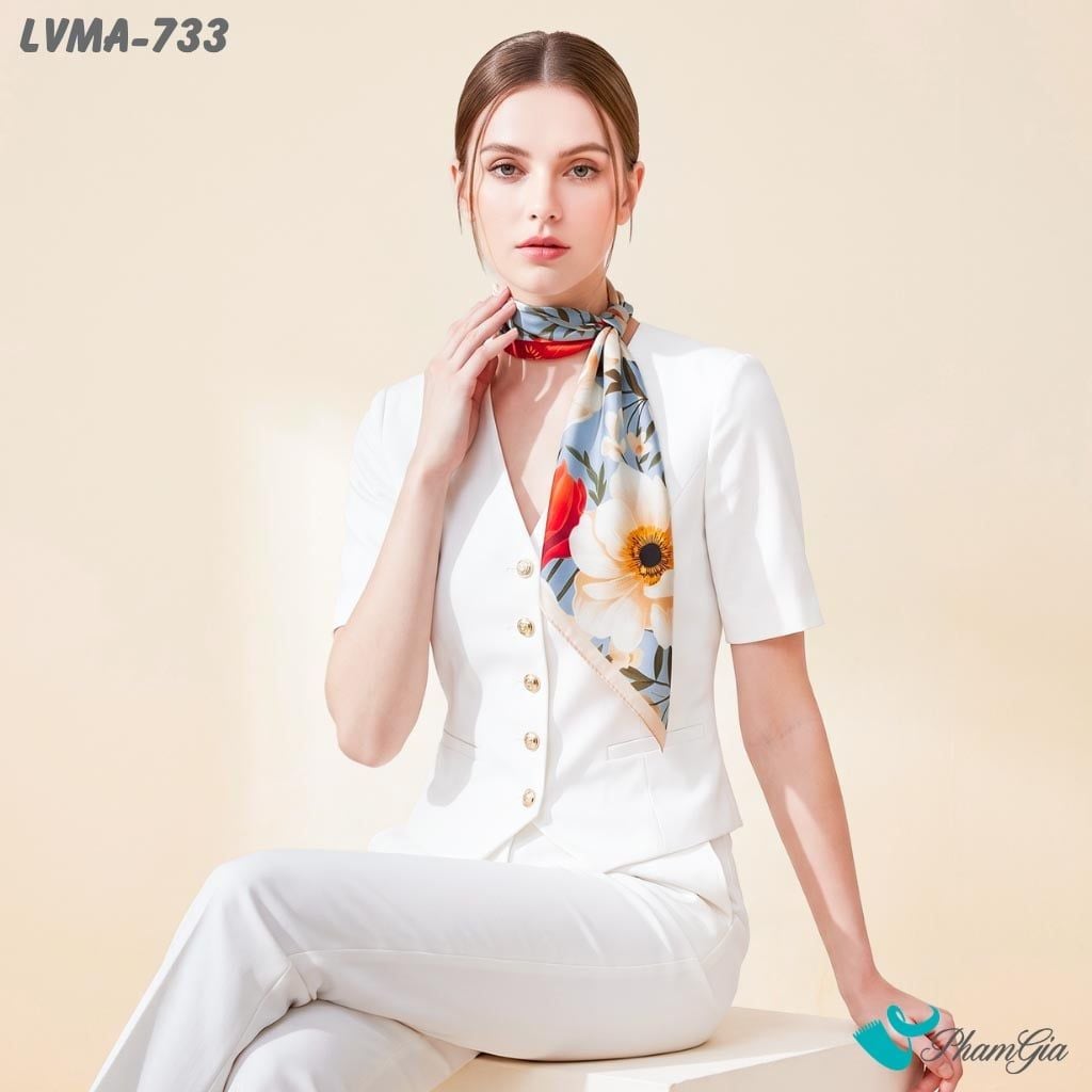 Khăn Lụa Vuông Mia 70*70Cm Họa Tiết Hoa Đương Đại Màu Xanh Pastel (LVMA733)