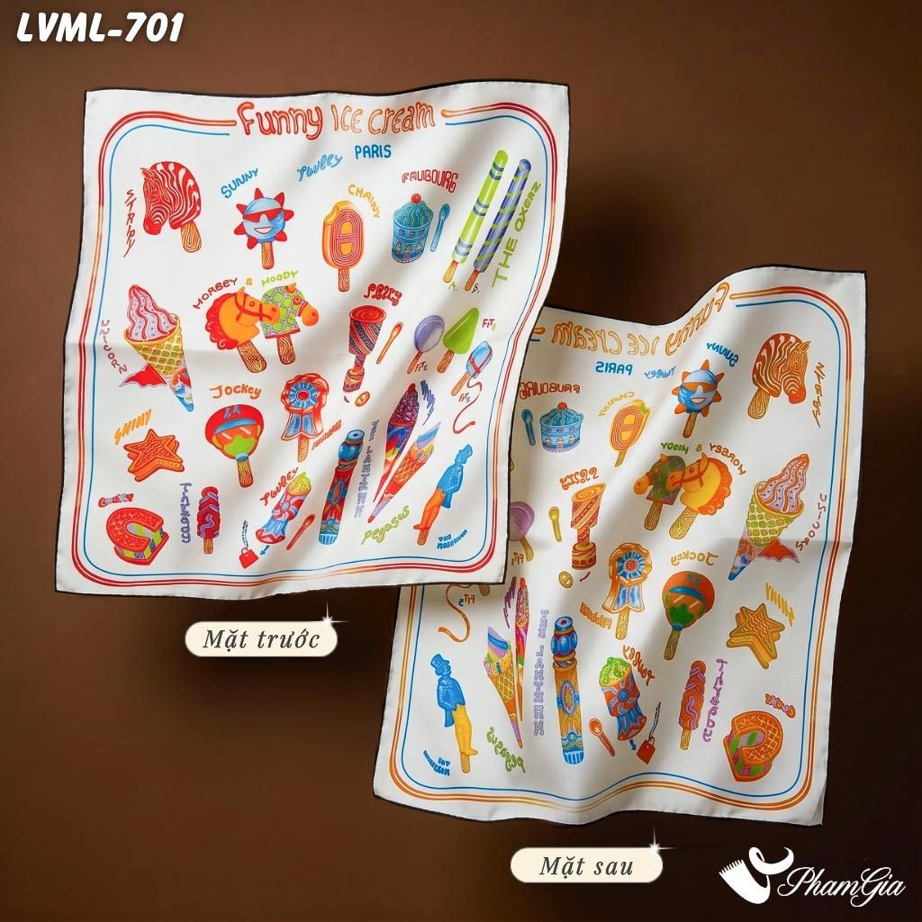 Khăn Lụa Vuông Milan 70*70Cm 2 Mặt Cao Cấp Hoạ Tiết Doodle Màu Trắng Cá Tính (LVML701)