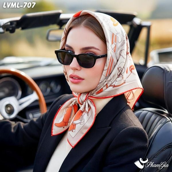 Khăn Lụa Vuông Milan 70*70Cm 2 Mặt Cao Cấp Hoạ Tiết Ký Họa Trang Phục Màu Trắng Hiện Đại (LVML707)