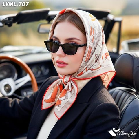 Khăn Lụa Vuông Milan 70*70Cm 2 Mặt Cao Cấp Hoạ Tiết Ký Họa Trang Phục Màu Trắng Hiện Đại (LVML707)