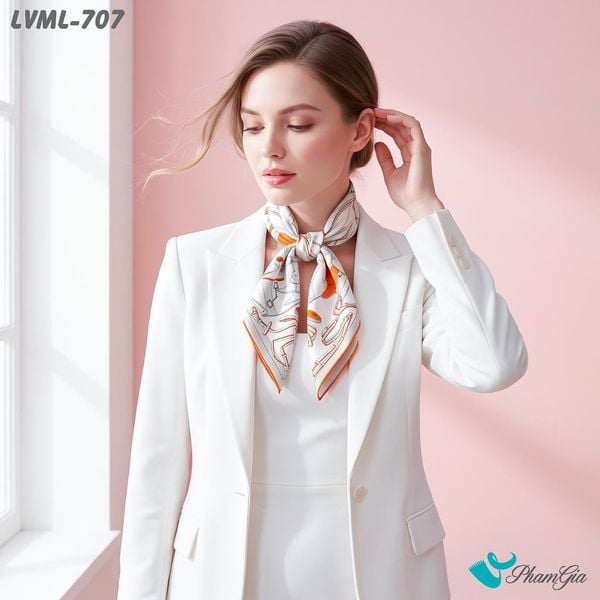 Khăn Lụa Vuông Milan 70*70Cm 2 Mặt Cao Cấp Hoạ Tiết Ký Họa Trang Phục Màu Trắng Hiện Đại (LVML707)