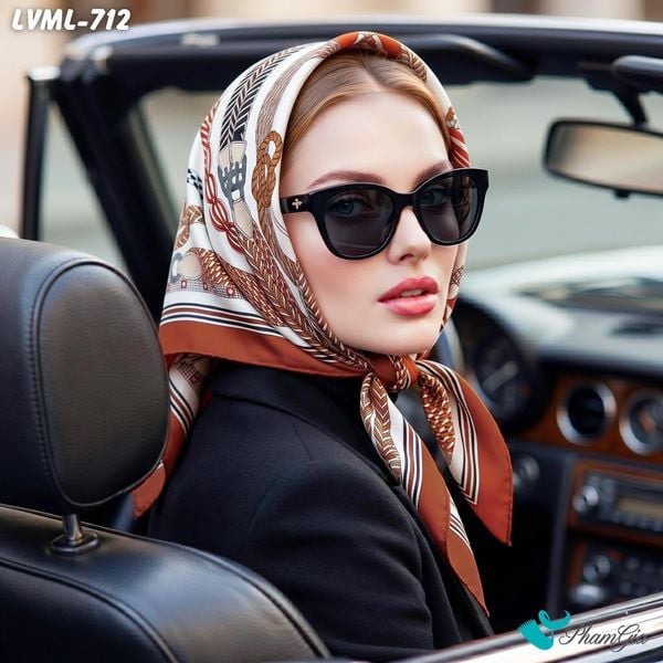 Khăn Lụa Vuông Milan 70*70Cm 2 Mặt Cao Cấp Hoạ Tiết Retro Màu Trắng Thanh Lịch (LVML712)