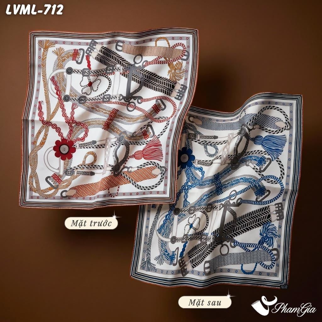 Khăn Lụa Vuông Milan 70*70Cm 2 Mặt Cao Cấp Hoạ Tiết Retro Màu Trắng Thanh Lịch (LVML712)