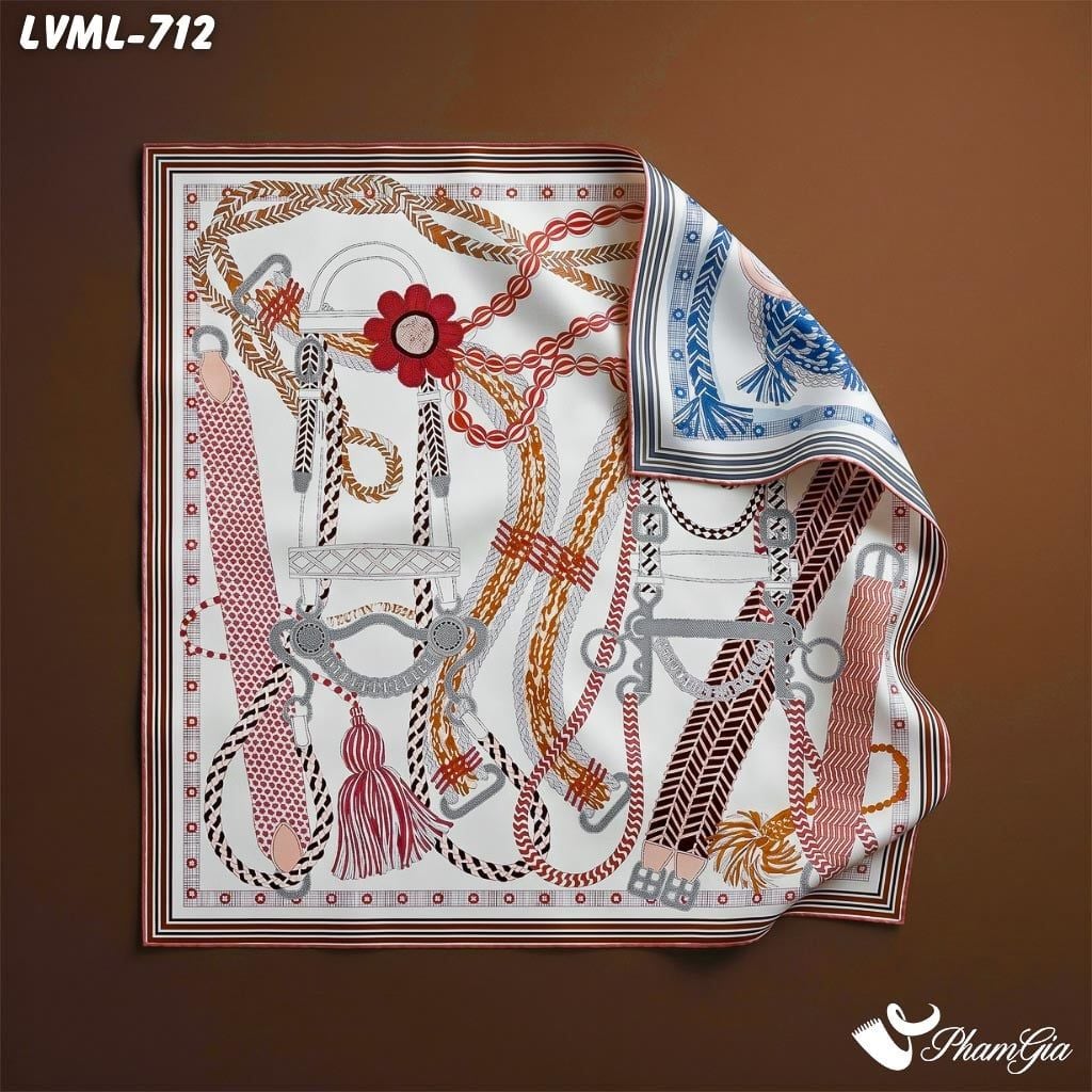 Khăn Lụa Vuông Milan 70*70Cm 2 Mặt Cao Cấp Hoạ Tiết Retro Màu Trắng Thanh Lịch (LVML712)