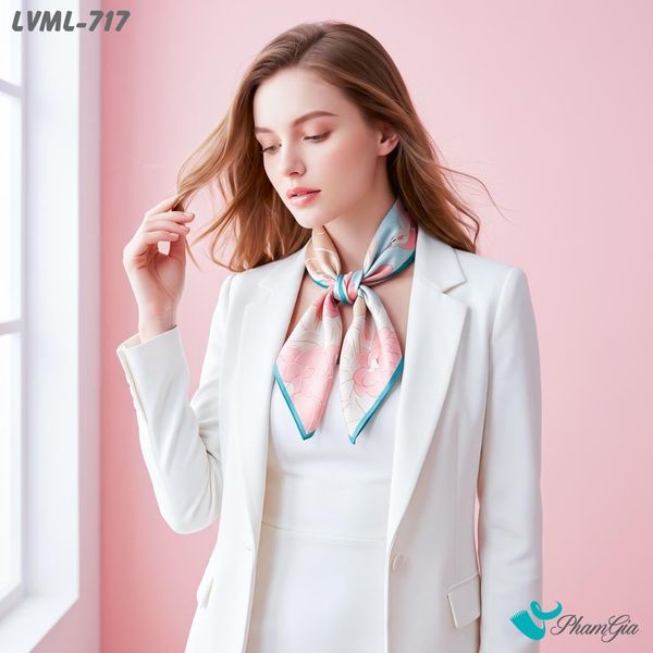 Khăn Lụa Vuông Milan 70*70Cm 2 Mặt Cao Cấp Hoạ Tiết Ngựa Và Hoa Màu Hồng Phấn Phối Xanh Pastel Thơ Mộng (LVML717)