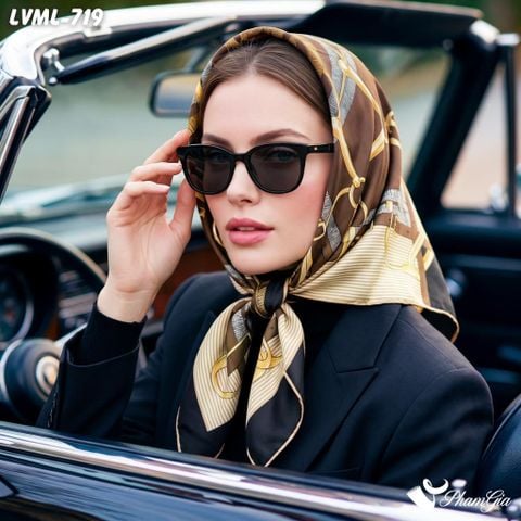 Khăn Lụa Vuông Milan 70*70Cm 2 Mặt Cao Cấp Hoạ Tiết Dây Cương Cổ Điển Màu Nâu Tây (LVML719)