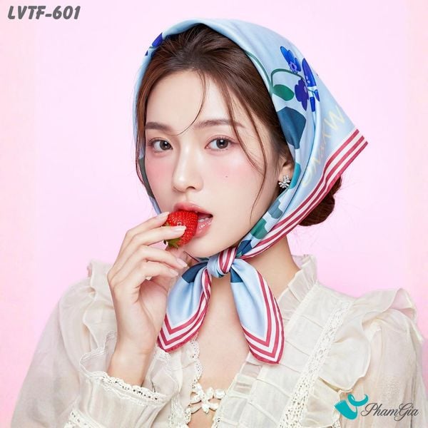 Khăn Lụa Vuông Tiffany 70*70Cm Họa Tiết Phong Lan Màu Xanh Blue (LVTF601)