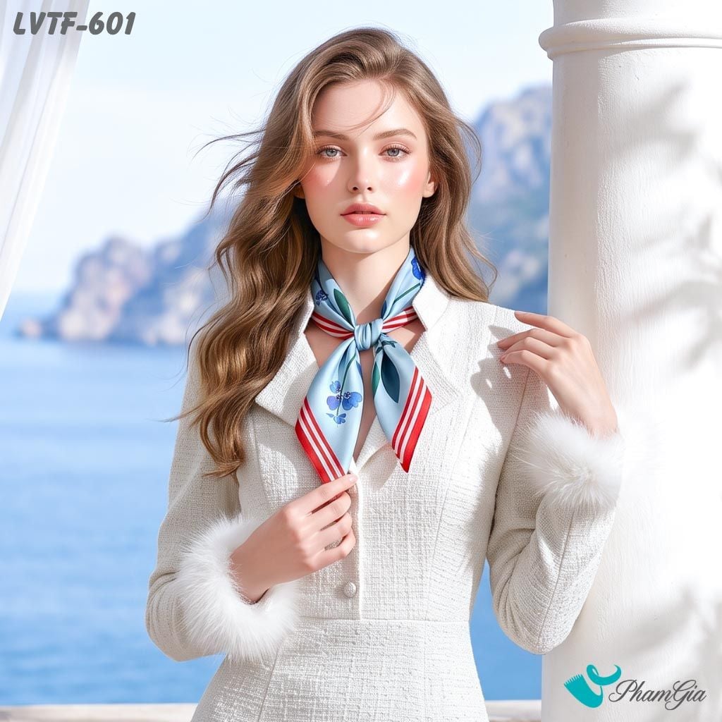 Khăn Lụa Vuông Tiffany 70*70Cm Họa Tiết Phong Lan Màu Xanh Blue (LVTF601)