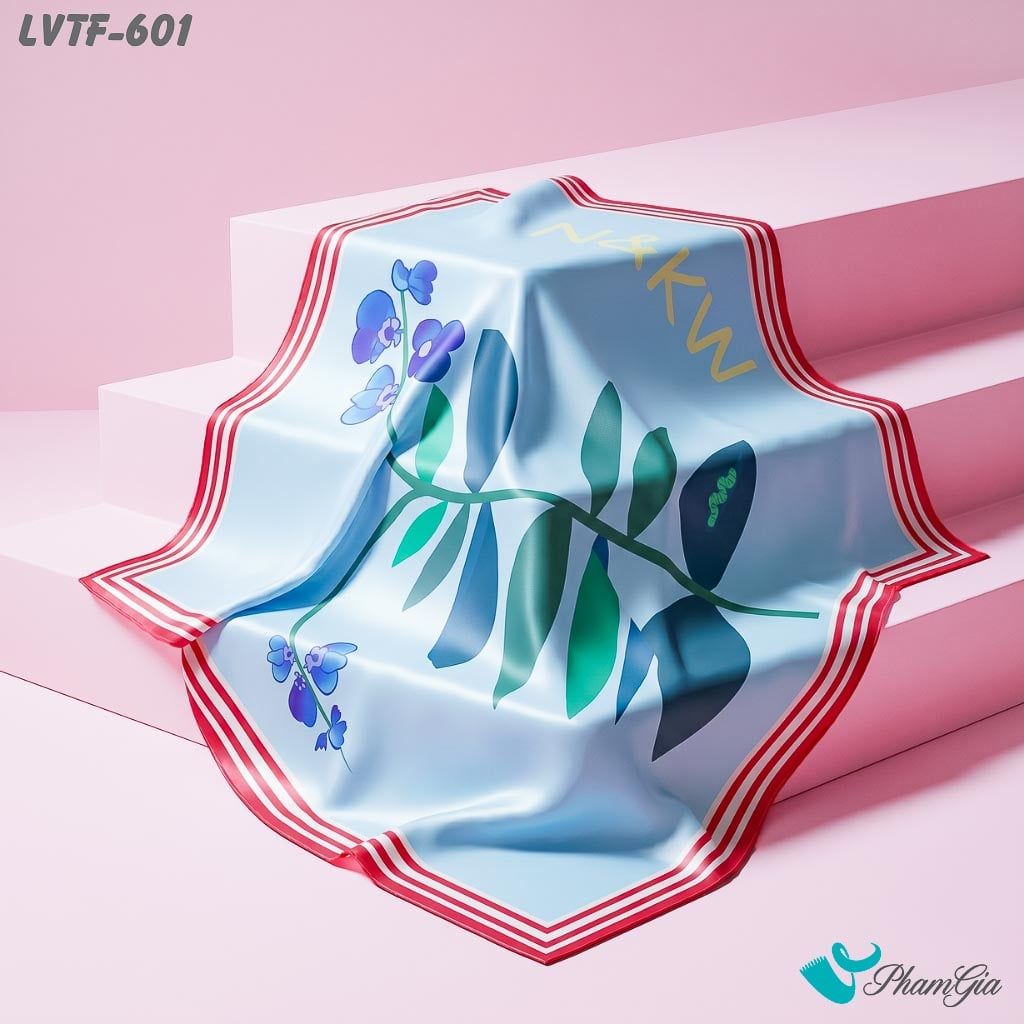 Khăn Lụa Vuông Tiffany 70*70Cm Họa Tiết Phong Lan Màu Xanh Blue (LVTF601)