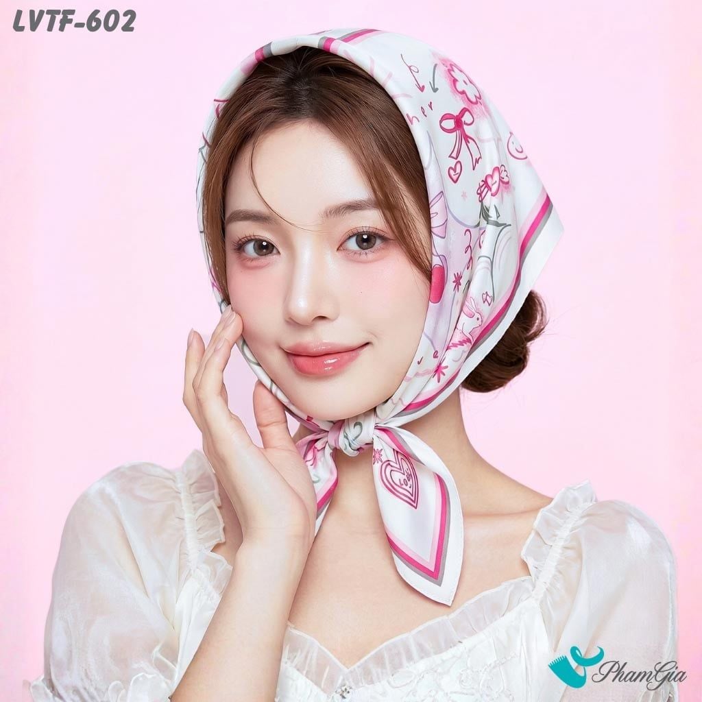 Khăn Lụa Vuông Tiffany 70*70Cm Họa Tiết Vẽ Tay Phong Cách Y2K Màu Hồng Dâu (LVTF602)
