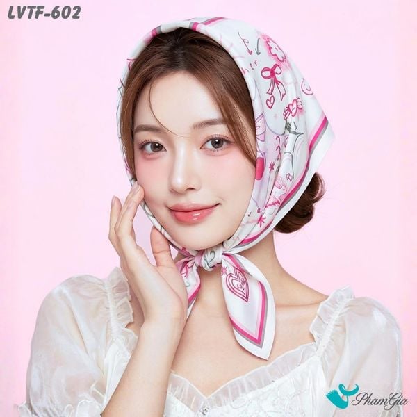 Khăn Lụa Vuông Tiffany 70*70Cm Họa Tiết Vẽ Tay Phong Cách Y2K Màu Hồng Dâu (LVTF602)