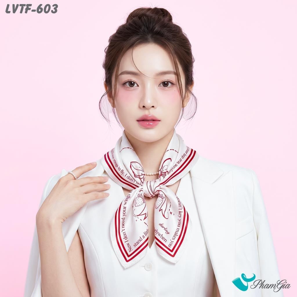Khăn Lụa Vuông Tiffany 70*70Cm Họa Tiết Nơ Vẽ Tay Phong Cách Y2K Màu Hồng (LVTF603)