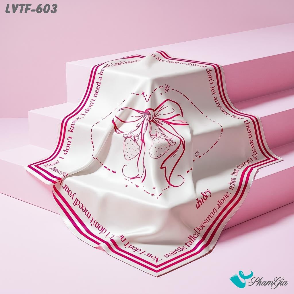 Khăn Lụa Vuông Tiffany 70*70Cm Họa Tiết Nơ Vẽ Tay Phong Cách Y2K Màu Hồng (LVTF603)