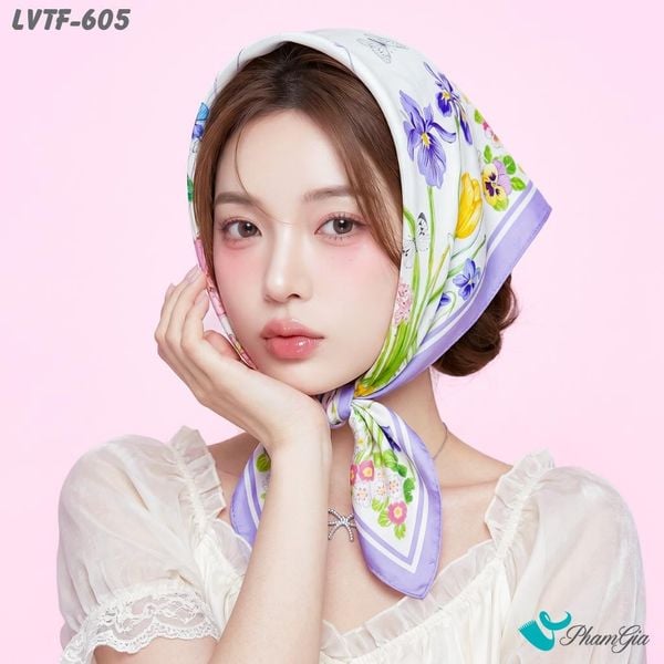 Khăn Lụa Vuông Tiffany 70*70Cm Họa Tiết Hoa Hoa Diên Vĩ Màu Tím (LVTF605)