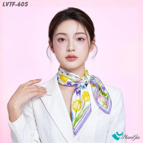 Khăn Lụa Vuông Tiffany 70*70Cm Họa Tiết Hoa Hoa Diên Vĩ Màu Tím (LVTF605)