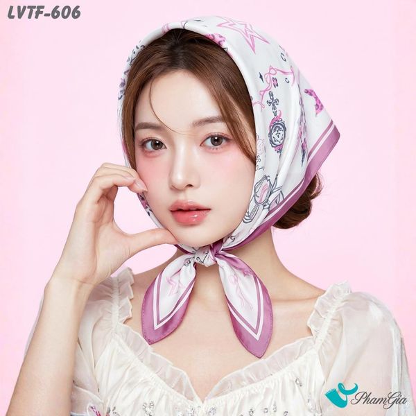 Khăn Lụa Vuông Tiffany 70*70Cm Họa Tiết Vẽ Tay Phong Cách Y2K Màu Hồng Đất (LVTF606)