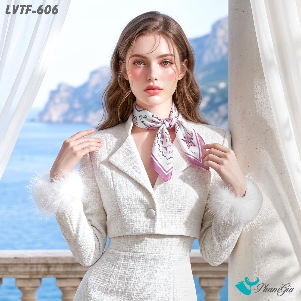 Khăn Lụa Vuông Tiffany 70*70Cm Họa Tiết Vẽ Tay Phong Cách Y2K Màu Hồng Đất (LVTF606)