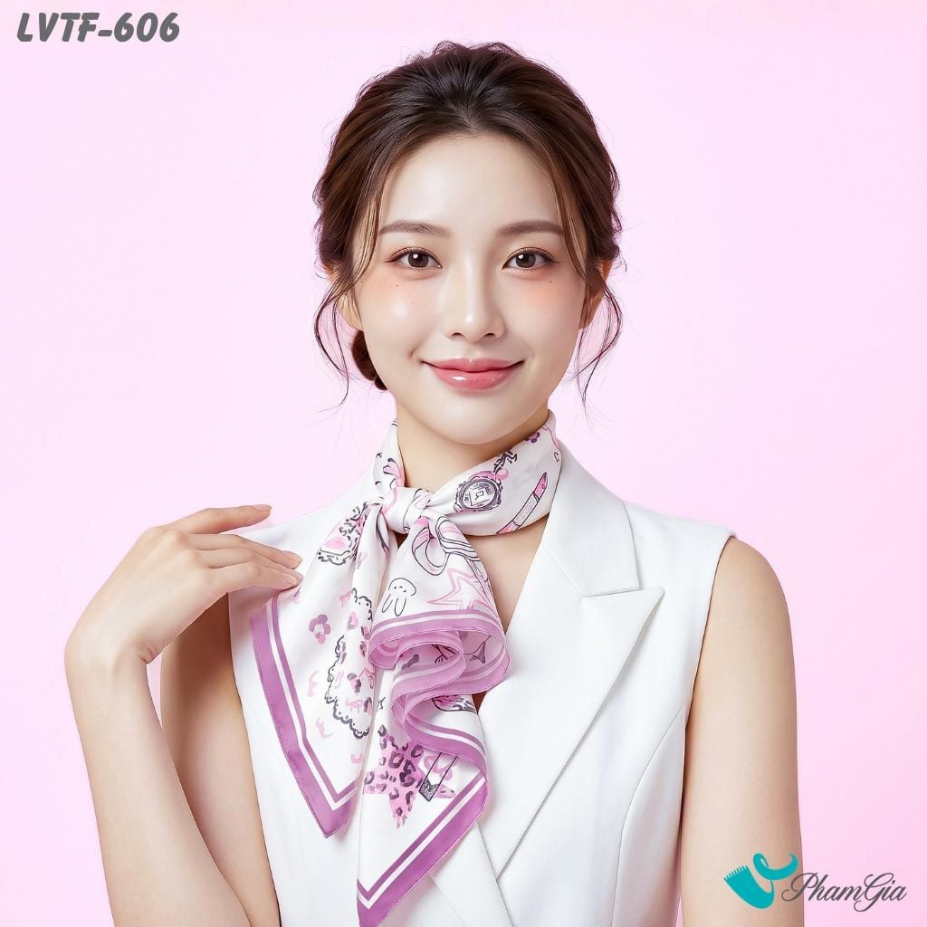 Khăn Lụa Vuông Tiffany 70*70Cm Họa Tiết Vẽ Tay Phong Cách Y2K Màu Hồng Đất (LVTF606)