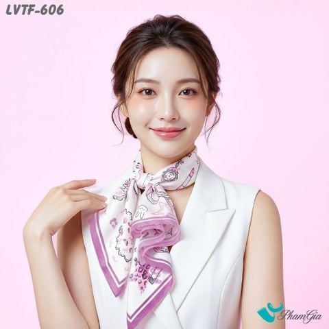 Khăn Lụa Vuông Tiffany 70*70Cm Họa Tiết Vẽ Tay Phong Cách Y2K Màu Hồng Đất (LVTF606)
