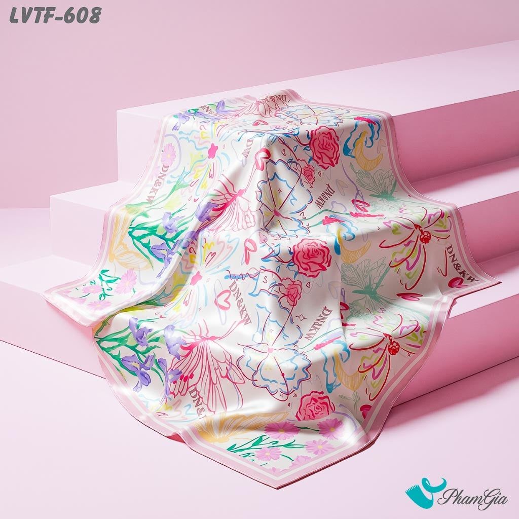 Khăn Lụa Vuông Tiffany 70*70Cm Họa Tiết Vẽ Tay Phong Cách Y2K Phối Nhiều Màu (LVTF608)