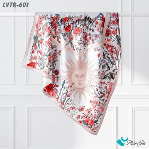 Khăn Lụa Vuông Tiera 90*90Cm Cao Cấp Họa Tiết Vườn Hoa Phục Hưng Màu Cam Đất (LVTR601)
