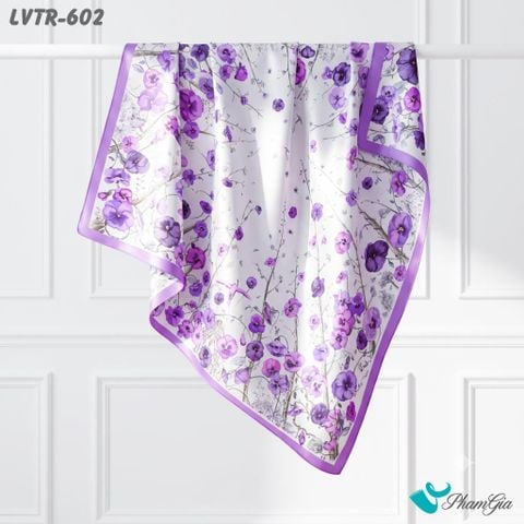 Khăn Lụa Vuông Tiera 90*90Cm Cao Cấp Họa Tiết Hoa Pansy Màutím Lilac (LVTR602)
