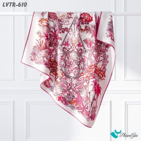 Khăn Lụa Vuông Tiera 90*90Cm Cao Cấp Họa Tiết Safari Nhiệt Đới Tone Hồng Nude (LVTR610)