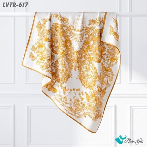 Khăn Lụa Vuông Tiera 90*90Cm Cao Cấp Họa Tiết Vũ Khúc Hồ Điệp Màu Vàng Hoàng Kim (LVTR617)