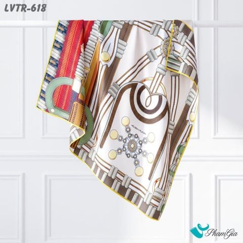 Khăn Lụa Vuông Tiera 90*90Cm Cao Cấp Họa Tiết Phụ Kiện Hoàng Gia Màu Xanh Olive (LVTR618)