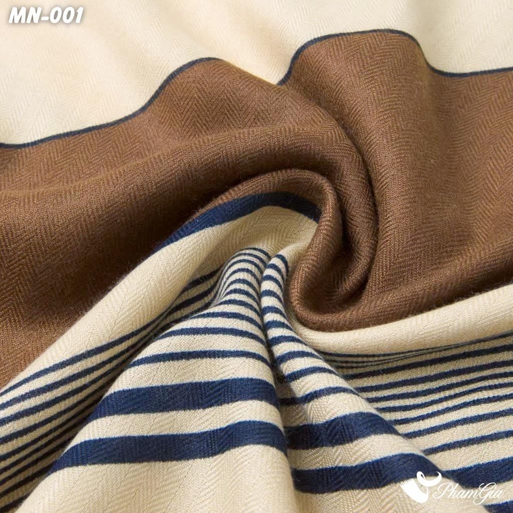 Khăn Choàng Mộc Nhiên Họa Tiết Hình Học Phối Màu Xanh Sapphire & Beige Thời Thượng (MN001)