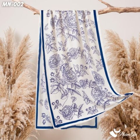 Khăn Choàng Mộc Nhiên Họa Tiết Hoa Hồng Màu Xanh Navy Cổ Điển (MN002)