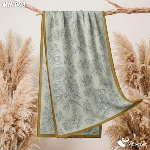 Khăn Choàng Mộc Nhiên Họa Tiết Hoa Hồng Màu Xanh Rêu Khói Cổ Điển (MN003)