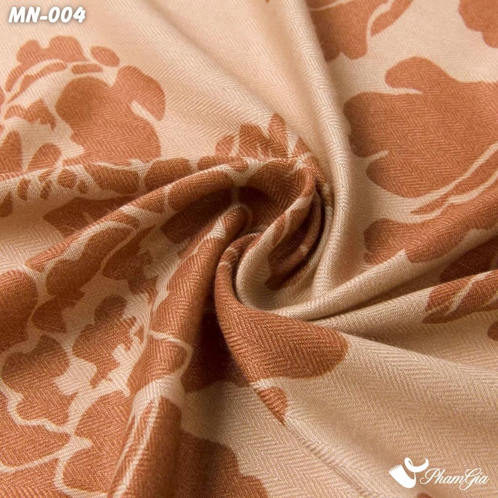 Khăn Choàng Mộc Nhiên Họa Tiết Hoa Mẫu Đơn Phối Màu Nâu Tây Thanh Lịch (MN004)