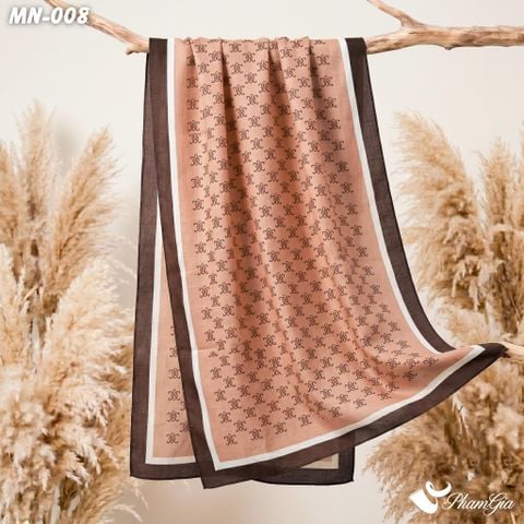 Khăn Choàng Mộc Nhiên Họa Tiết Retro Màu Hồng Đất Viền Nâu Cổ Điển (MN008)