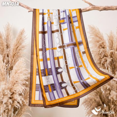 Khăn Choàng Linen Mộc Nhiên Họa Tiết Dây Đai Retro Phối Màu Tím & Vàng Cá Tính (MN014)