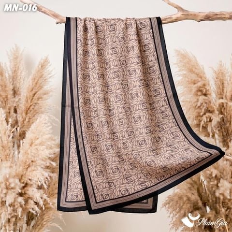 Khăn Choàng Mộc Nhiên Họa Tiết Hoa Hồng Vintage Màu Nâu Phối Viền Đen Cổ Điển (MN016)