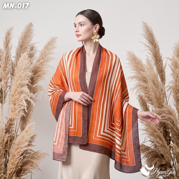 Khăn Choàng Mộc Nhiên Họa Tiết Kẻ Sọc Màu Cam Cá Tính (MN017)