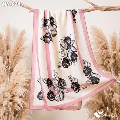 Khăn Choàng Mộc Nhiên Họa Tiết Hoa Hồng Đen Phối Viền Hồng Trang Nhã (MN024)