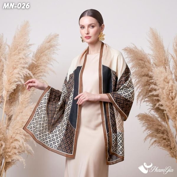Khăn Choàng Mộc Nhiên Họa Tiết Retro Phối Màu Nâu - Đen Thời Thượng (MN026)